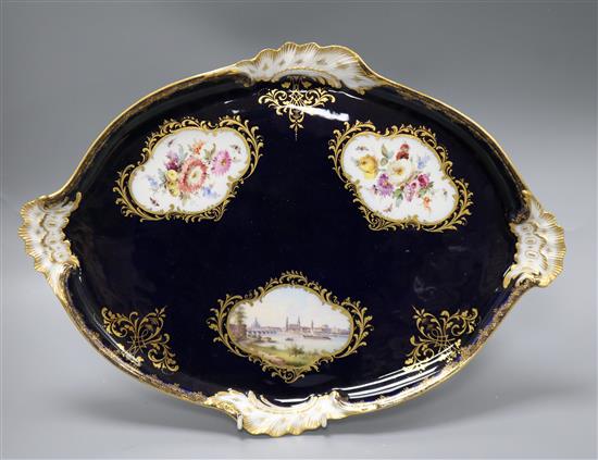 A 19th century Meissen tray, named view of Dresden 46cm wide